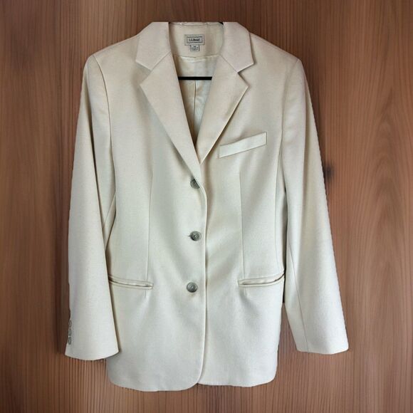 Vintage LL Bean Women’s Cream Wool Cashmere Blend Lined Coat Size 10R - Picture 1 of 6